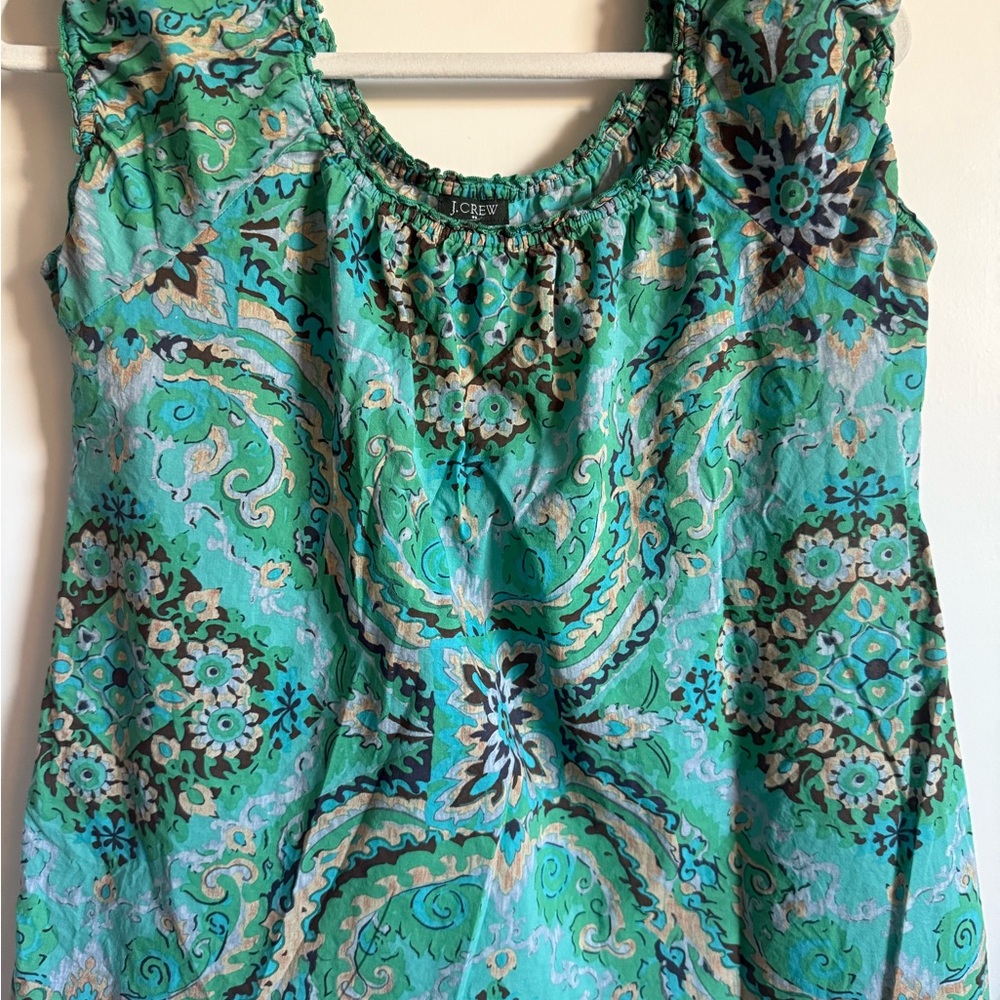J. Crew Blue Smocked Ruffled Cap Sleeve Blouse